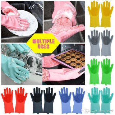 Silicone Dish Washing Kitchen Hand Gloves (1 Pair)